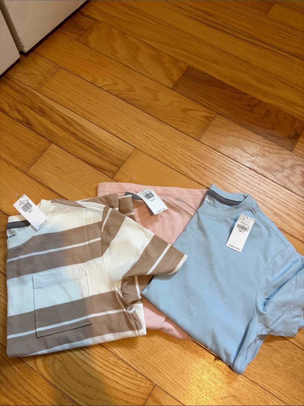 3-Pack Kids Short Sleeve Tops — Blue, Dusty Rose & Brown Stripe